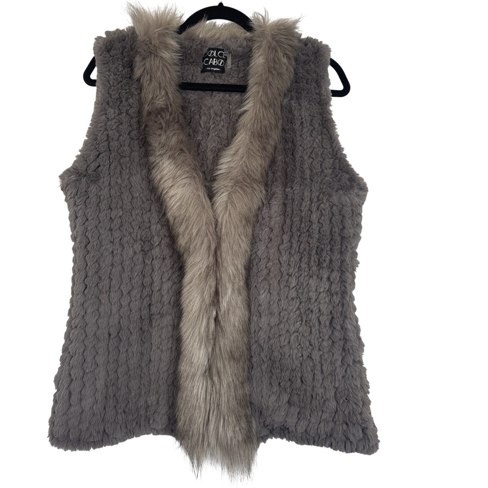 Dolce Cabo Grey Rex Rabbit and Faux Fur Open Front Vest Womens Large 71071